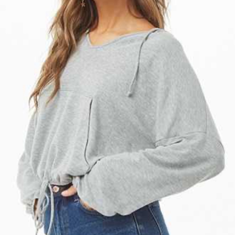 Forever 21 Grey French Terry Hooded Top.